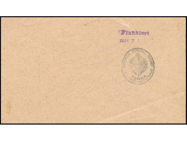 Barfrankierung: 1916, Privatumschlag mit Dienstsiegel von Tanga (schwarz) und Frankostempel 7½ H. (violett), ungebraucht, kle