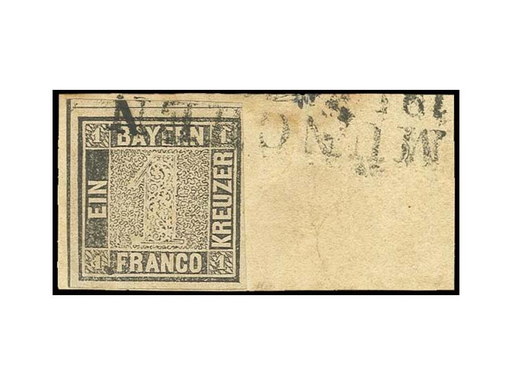 1 Kr. schwarz, voll- bis überrandig mit L2 von München auf Briefstück, Pracht, sign. Richter sowie Schmitt BPP mit Fotoattest