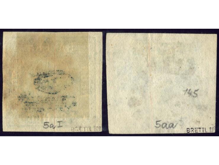 9 Kr. bläulichgrün in Type I und 9 Kr. mattblaugrün in Type II, beide breitrandig und sauber gestempelt, Kabinett, sign. Bret