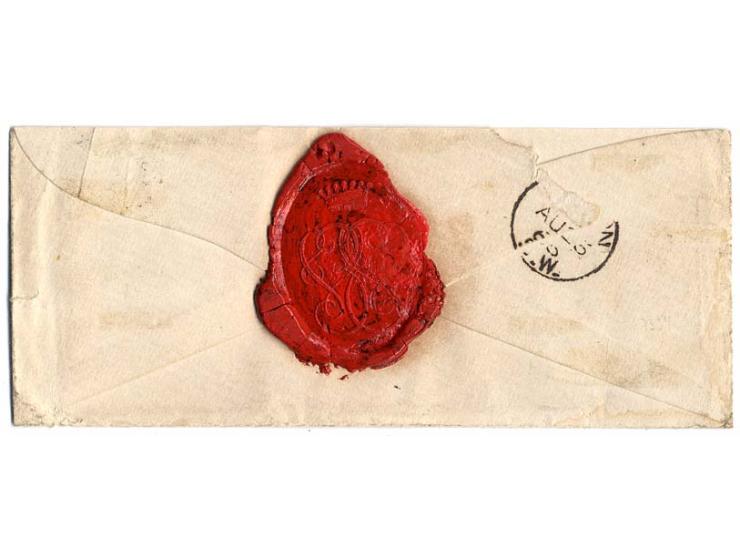 18 Kr. ziegelrot, voll- bis meist breitrandig mit oMR "289" auf kleinem Briefkuvert von "LINDAU 23 AUG. 1868" nach London; di