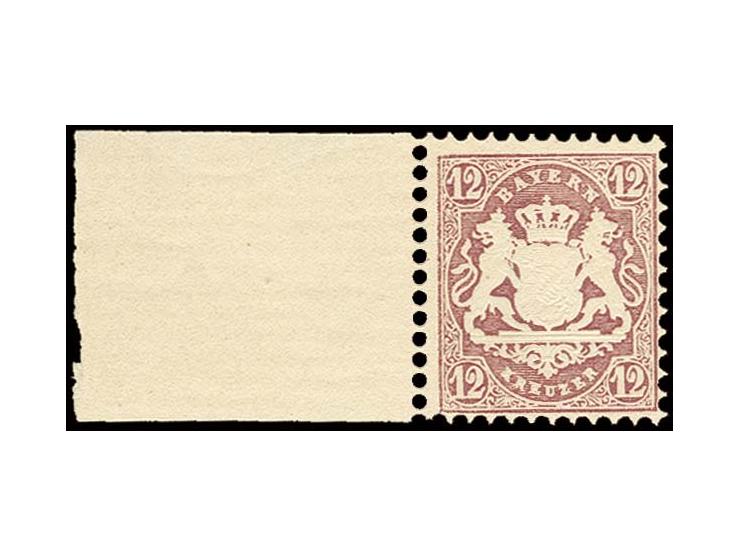12 Kr. lila, linkes Randstück mit 29 mm Bogenrand, farbfrisch und einwandfrei gezähnt, postfrisch, Kabinett, sign. HK und Fot