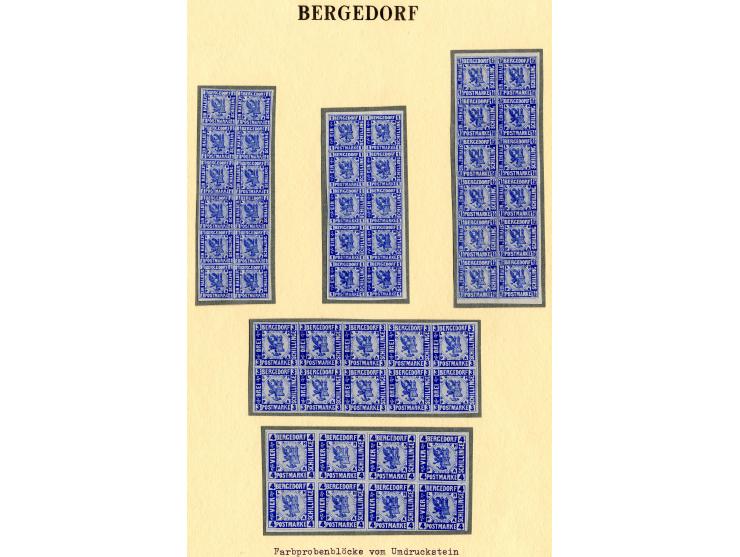 1861, Farbprobedrucke in der endgültigen Zeichnung aller 5 Wertstufen in grün, rot, blau, braun und schwarz, jeweils in kpl. 