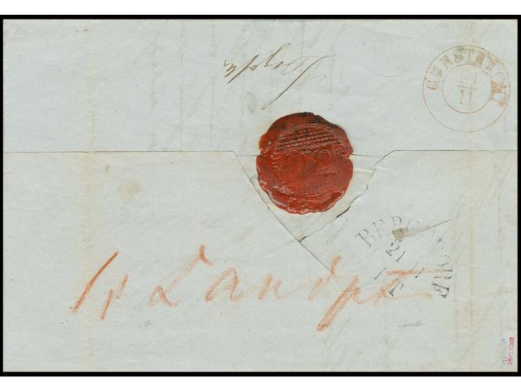 DIVERSES: 1854, kpl. Brief von Hamburg mit Fußpoststempel nach Geesthacht mit Durchgangsstempel von Bergedorf und rotem Ankun