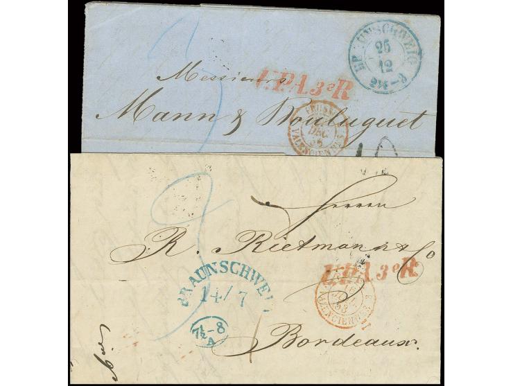 DIVERSES: 1853, kpl. Brief mit blauem Halbkreisstempel "BRAUNSCHWEIG 14/7" und nebengesetztem Datumsstempel über die preußisc