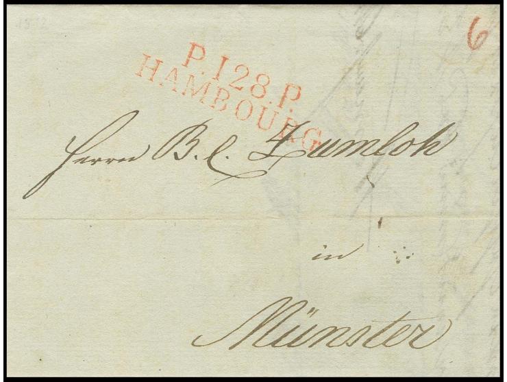 1812, "P.128.P./HAMBOURG", L2 in rot sauber auf Faltbrief nach Münster