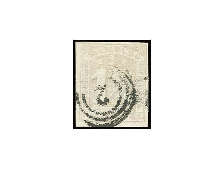 1864, 1¼ Sch. hellflieder in typischer, etwas blasser Farbe, voll- bis breitrandig mit sauber aufgesetzter Nr. "2", eine selt
