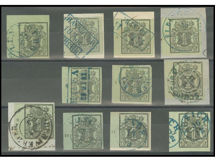 1851, 1 Ggr. auf graugrün, bis auf Reihenzähler "5" kpl. Rekonstruktion des linken Bogenrandes mit 2 Bogenecken, alle voll- b