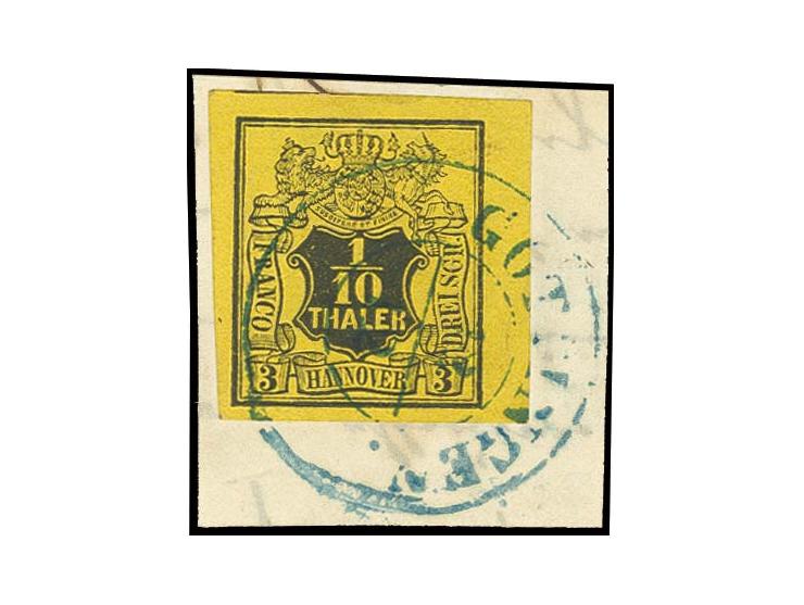 1/10 Th. auf gelb, breit- bis überrandiges rechtes Randstück mit DKr. von Göttingen auf Briefstück, Kabinett, sign. H. Krause