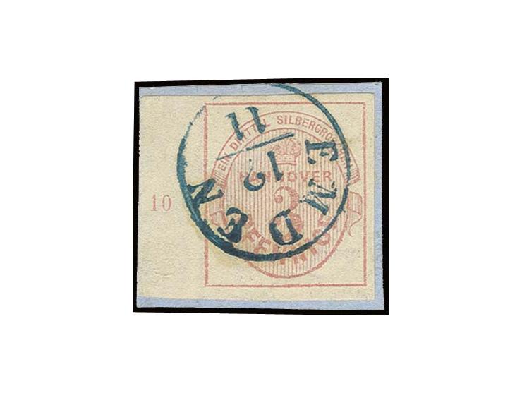 1853, 3 Pfg. rosa, allseits breitrandiges linkes Randstück mit Reihenzähler "10" mit klarem EKr. "EMDEN 12/11" auf Briefstück