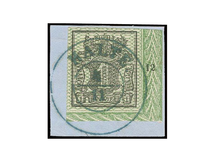 1 Ggr. schwarz, rechte untere Bogenecke mit Reihenzähler "12" mit sauberem DKr. "HALTE 4/11" auf Briefstück, Luxus
