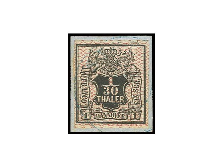 1/30 Th. schwarz, voll- bis breitrandig und leicht gestempelt auf Briefstück, Pracht, sign. H. Krause