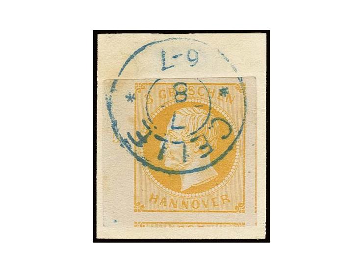 3 Gr. gelborange, breit- bis überrandiges linkes Randstück mit Reihenzähler "5" mit klarem DKr. von Celle auf Briefstück, Kab