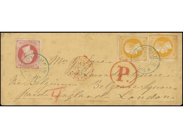 3 Gr. gelborange, 2 Einzelwerte, beide voll- bis meist breitrandig zusammen mit etwas angeschnittener 1 Gr. rosa mit DKr. "HI