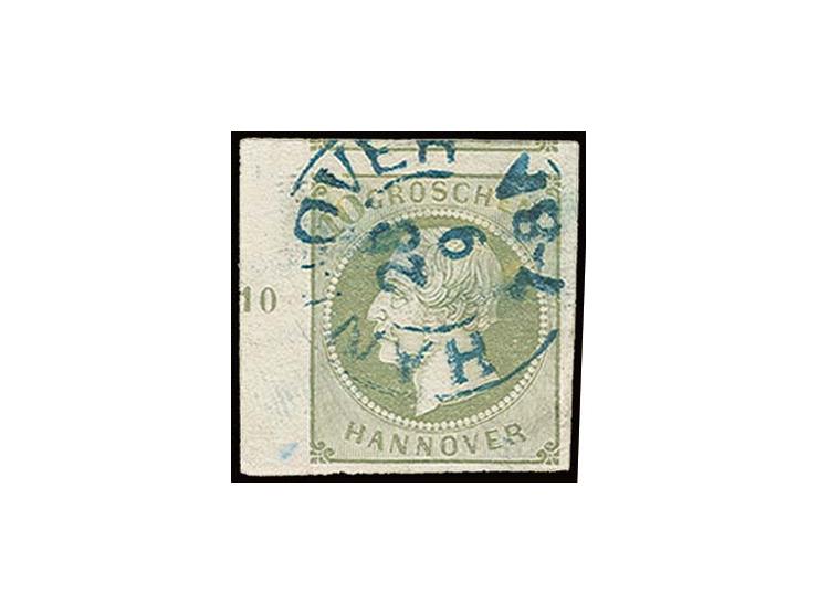 1861, 10 Gr. grün, voll- bis überrandiges linkes Randstück mit Reihenzähler "10" und Teil der oberen Nebenmarke, sauber entwe