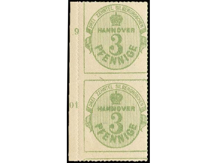 weiße Gummierung: 3 Pfg. lebhaftgrün, senkrechtes Paar mit linkem Rand und falscher Reihenzahl "01" statt "10", postfrisch, e