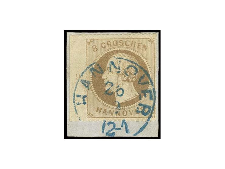 3 Gr. braun, linkes Randstück mit Reihenzähler "9" mit sauberem DKr. "HANNOVER 26 2" auf Briefstück, Kabinett, sign. H. Kraus