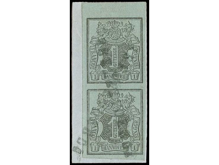 STEMPEL: "BREMERVOERDE", L1 kreuzweise abgeschlagen auf senkrechtem Oberrandpaar 1 Ggr. auf graublau, allseits breitrandig au