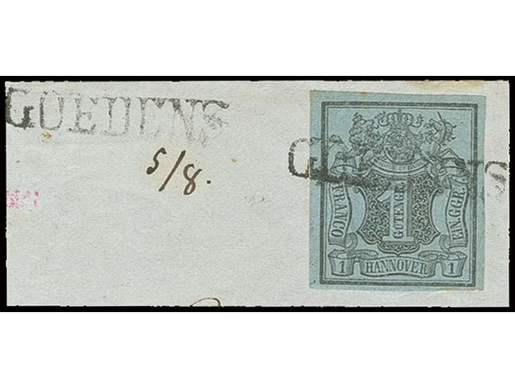 "GOEDENS", L1 auf 1 Ggr. auf graublau sowie zusätzlich nebengesetzt mit handschriftlichem Datum "5/8" auf Briefstück, Pracht,