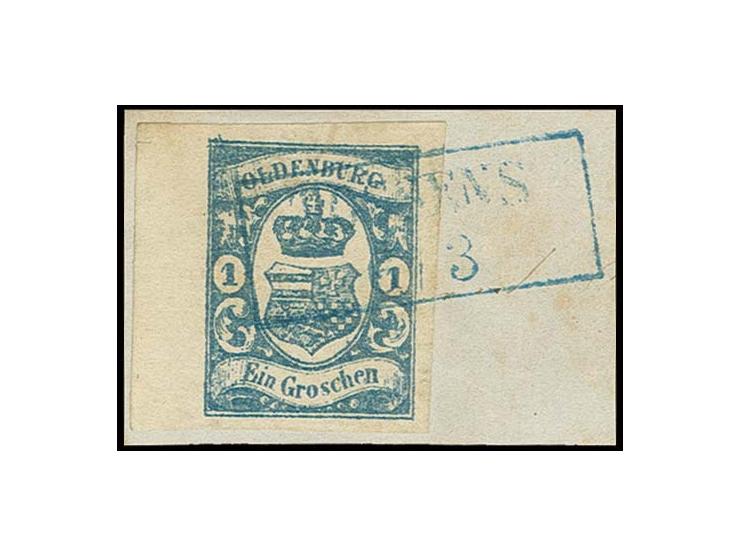 1 Gr. trübblau, allseits breitrandig, links mit 6 mm Bogenrand, mit sauberem Ra2 "TOSSENS 6/3" auf Briefstück, Kabinett, Foto