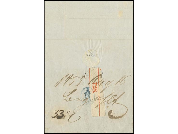 STEMPEL: Delmenhorster Häuschen als Ankunftsstempel auf unfrankiertem Paketbegleitbrief von "LANGENBERG 8/2" (1855) nach Delm
