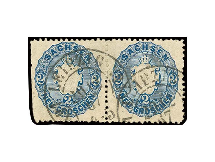 STEMPEL: "LEIPZIG 29 12 67 4-5", der seltene Hufeisenstempel 2mal abgeschlagen auf waagerechtem Paar 2 Ngr. blau, die linke M