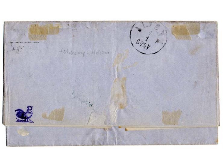 1¼ Sch. blau/weißrosa, diagonal halbiert mit Nr. "170" auf Faltbrief von "Altona den 1. Januar 1865" mit nebengesetztem Bahnp