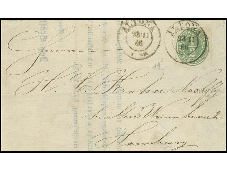 1865, ½ Sch. grün mit DKr. "ALTONA 23/11 66" auf Drucksache nach Hamburg, Pracht
