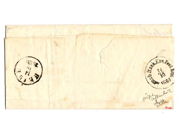 STEMPEL: "48" WESSELBUREN, sauber auf 1¼ Sch. blau/weißrosa mit nebengesetztem blauen EKr. vom 14.10.(1864) auf Briefhülle na