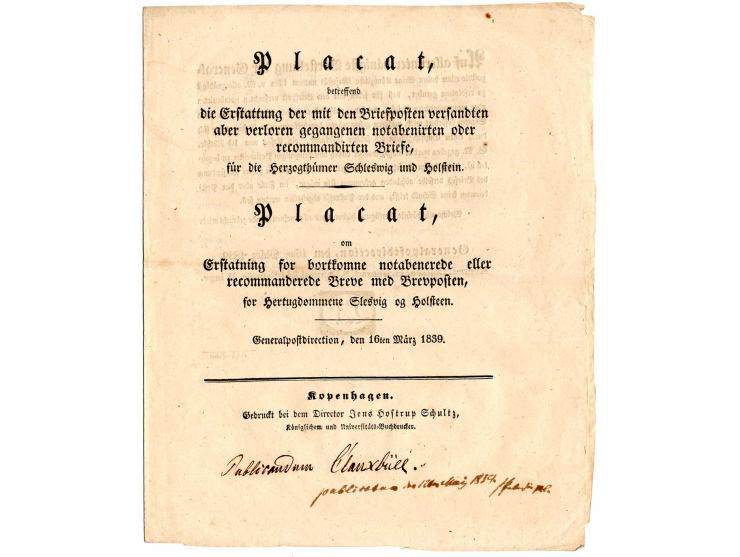 DIVERSES: 1839, "Placat betreffend die Aufhebung der Poststationen zu Boberg im Herzogthum Holstein" sowie 2 weitere, jeweils