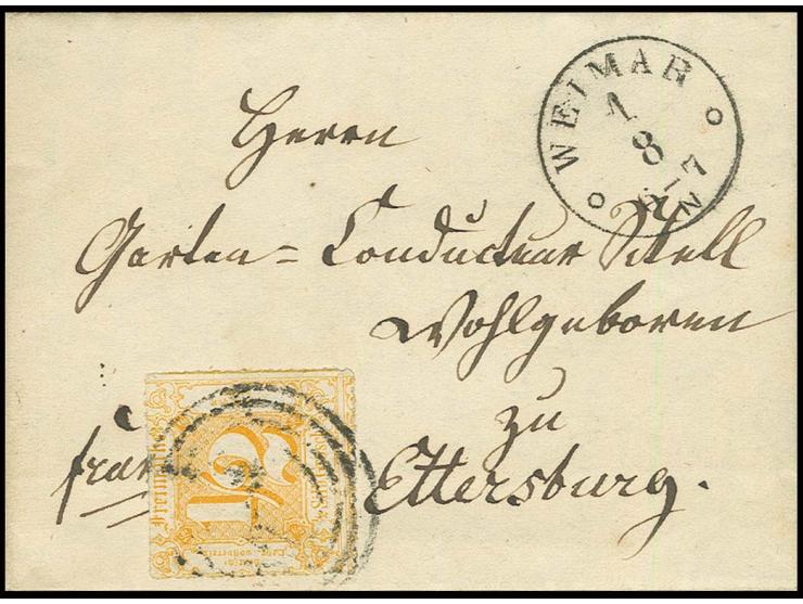 1865, Ausgabe farblos durchstochen: ½ Sgr. orange als Landbestellgeld vom Postort in den Landort mit Nummernstempel "251" auf