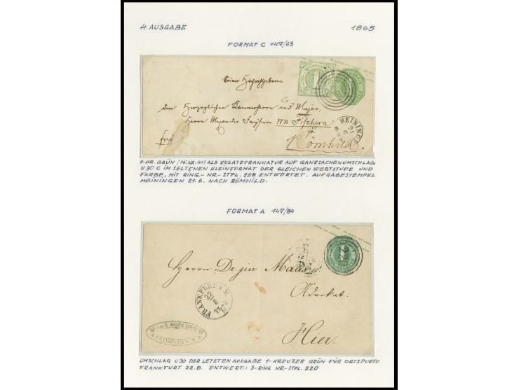 1865, Umschlag 1 Kr. grün im Format A, gestempelt "220" als Orstbrief, und Format B mit wert- und farbgleicher Zusatzfrankatu