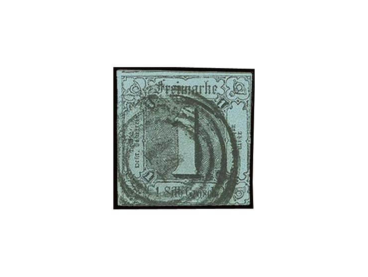 STEMPEL: "11" BREITENBACH A. H., recht klar in schwarz auf  1 Sgr. hellgrautürkis (zweiseitig angeschnitten), seltener Stempe