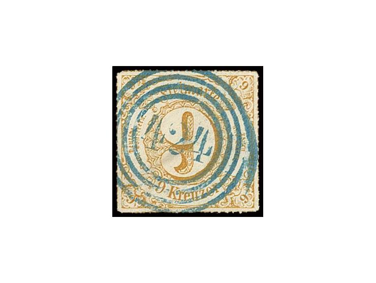 "424" JOHANNISBERG, blauer Stempel sehr sauber und fast zentrisch auf 9 Kr. braun, Pracht, Fotoattest Sommer BPP