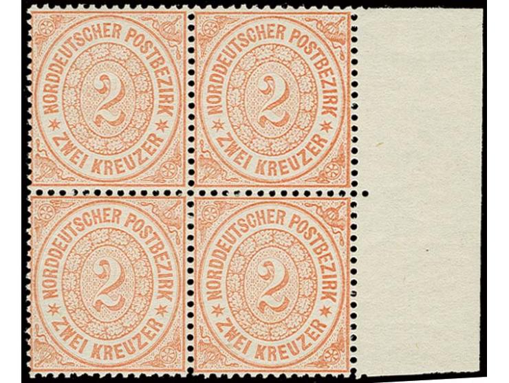 2 Kr. orange im 4er-Block vom rechten Bogenrand, postfrisch, Pracht, im Rand sign. Georg Bühler mit Fotoattest (1983)