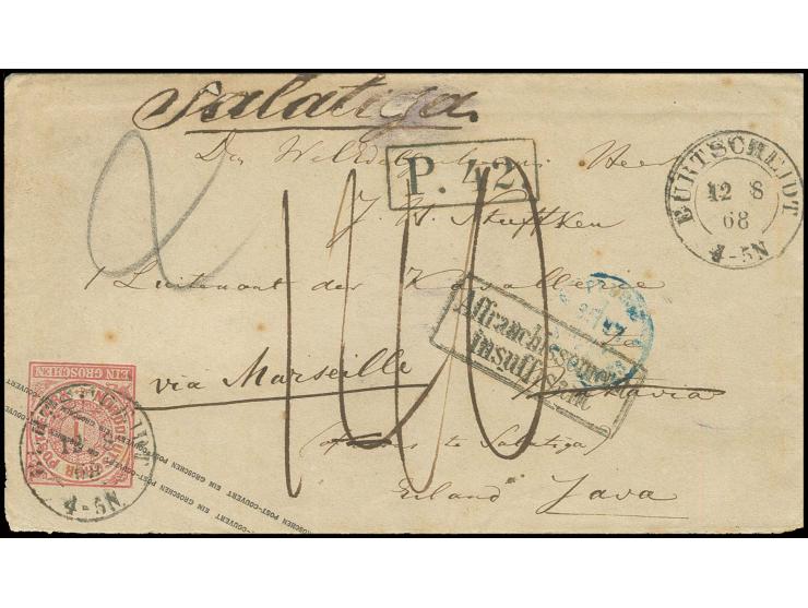 GANZSACHEN: 1868, Umschlag 1 Gr. mit DKr. "BURTSCHEIDT 12.8." als unterfrankierter Brief mit Ra2 "Affranchissement insuffisan