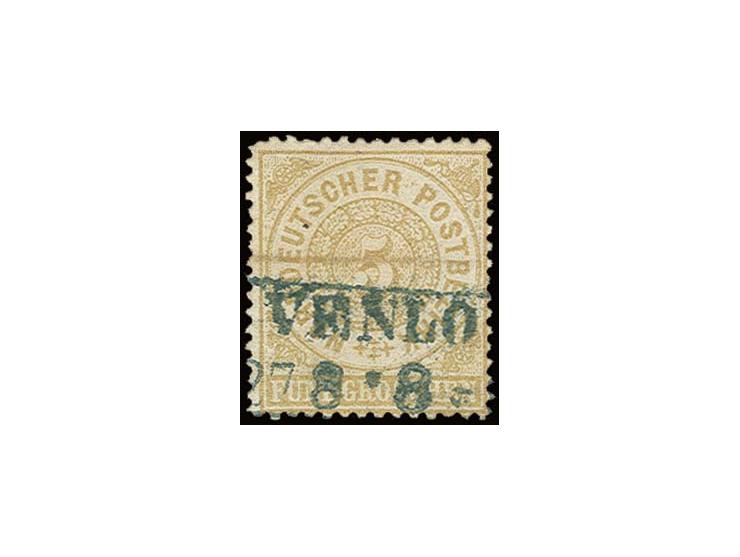 "VENLO 27.8", Ra2 in blau klar auf 5 Gr. hellbraun (oben links eckrund), waagerechter Federzug von der Rückseite durchscheine