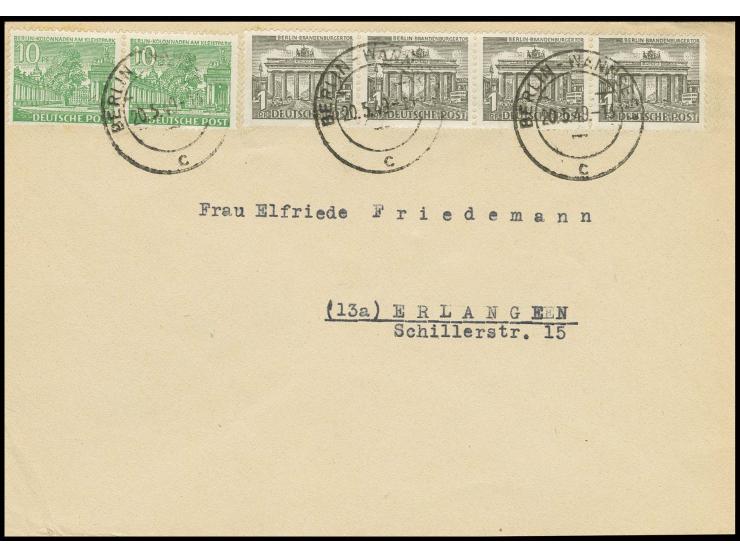 10 Pfg. (2) und 1 Pfg. (4) als portogerechte Frankatur auf Brief von "BERLIN-WANNSEE 20.5.49" nach Erlangen, frühe Verwendung