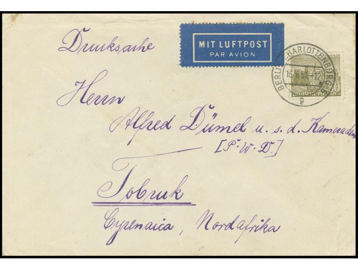 50 Pfg. als portogerechte Einzelfrankatur auf Luftpost-Drucksachenumschlag bis 20 gr. von "BERLIN-CHARLOTTENBURG 16.4.51" nac