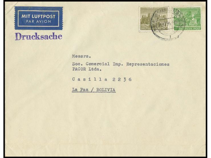 50 Pfg. und 10 Pfg. als portogerechte Frankatur auf Luftpost-Drucksachenumschlag bis 20 gr. von "BERLIN-CHARLOTTENBURG 29.12.