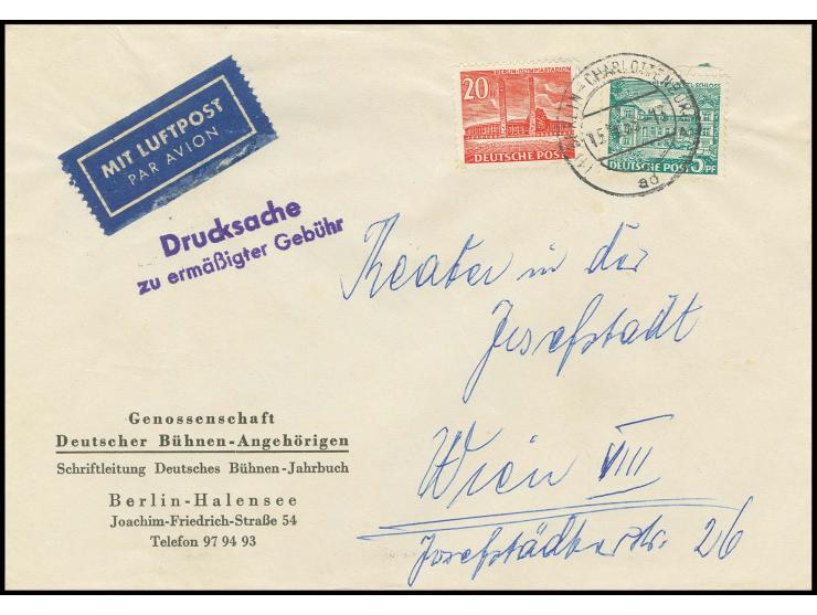 20 Pfg. und 5 Pfg. als portogerechte Frankatur auf Luftpost-Drucksachenumschlag zu ermäßigter Gebühr von "BERLIN-CHARLOTTENBU
