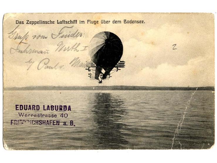 Fotokarte (leichte Bedarfsmängel), geschrieben vom Bordmonteur Laburda mit Zusatztext "der Finder dieser Karte wird gebeten, 