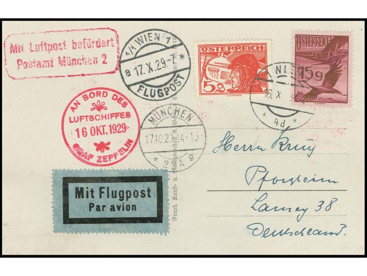 Fotokarte Abwurf Wien mit Bordstempel vom 16.10., Luftpostbestätigungsstempel von München sowie Durchgangsstempel "MÜNCHEN ",