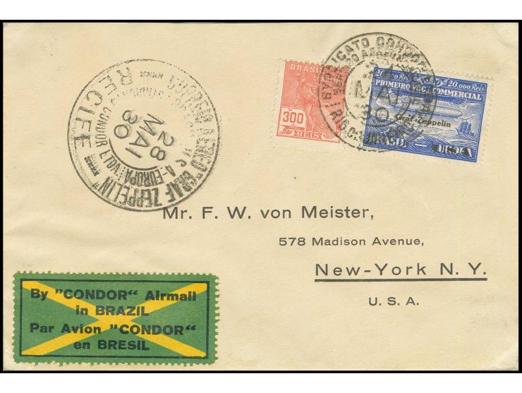 Brief mit u.a. 20000 Rs. mit Aufdruck "U.S.A." nach New York, rückseitig kleine Schürfstelle