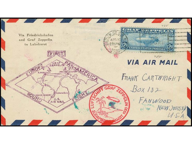 USA-Post mit Sonderstempel Type I: Brief mit Zeppelin 2,60 $ bis Lakehurst, Pracht
