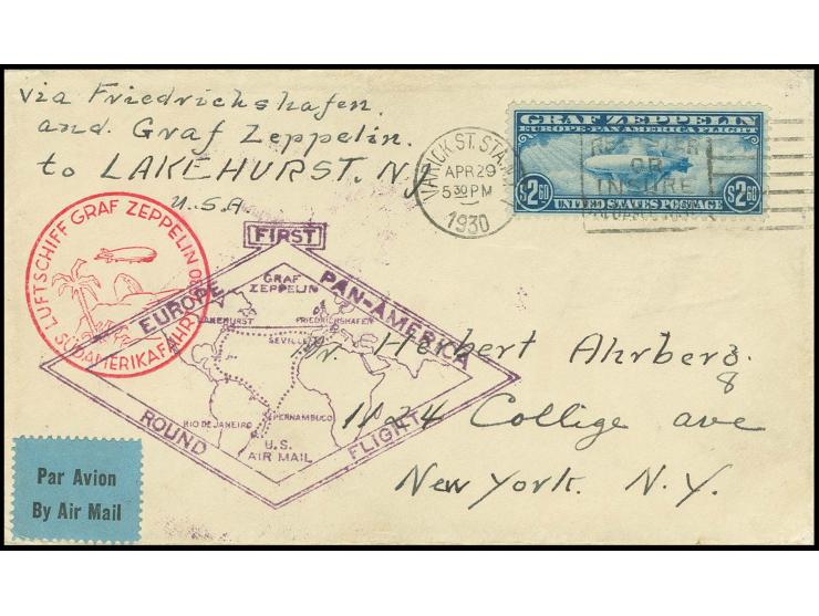 Brief mit Zeppelin 2,60 $ bis Lakehurst, Pracht