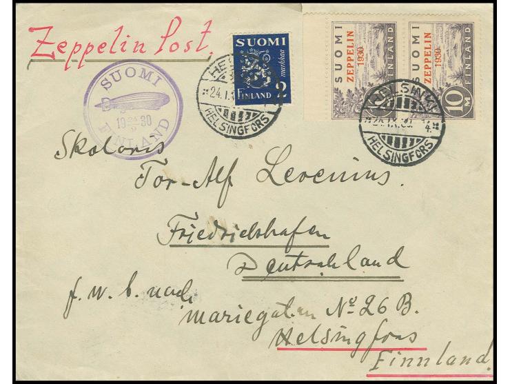 Brief mit Zeppelin 10 M. im senkrechten Paar vom Oberrand, Kabinett