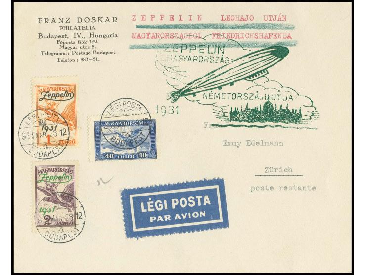 Brief der Rückfahrt mit beiden Sondermarken und Bestätigungsstempel in Type I nach Zürich, Kabinett