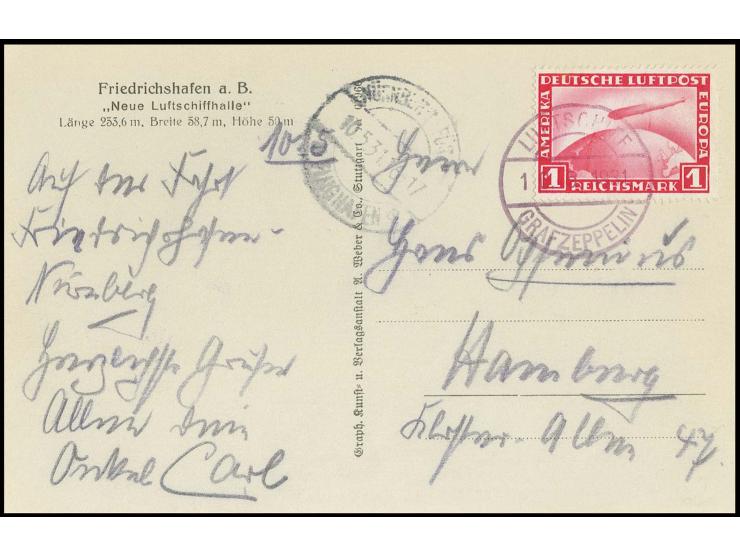 Nürnbergfahrt, Passagier-Bordpost-Fotokarte mit Zeppelin 1 M. nach Hamburg, Kabinett