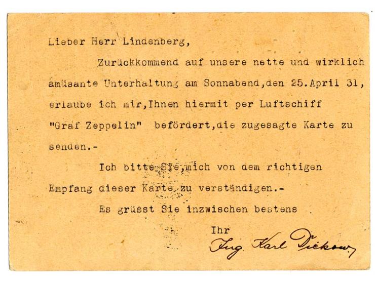 Ganzsachenkarte mit Zufrankatur Südamerikafahrt 2 M., Aufgabe Friedrichshafen und Abwurf Kopenhagen mit Ankunftsstempel nach 