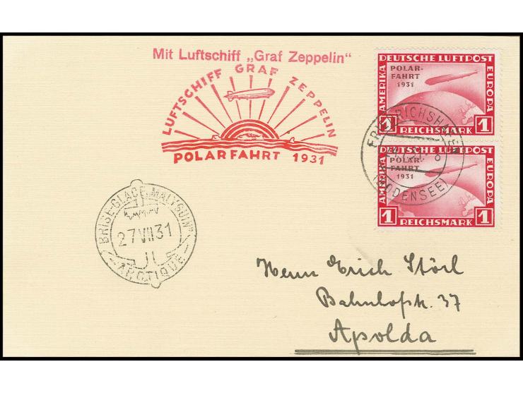 Karte mit Polarfahrt 1 M. im senkrechten Paar nach Malyguin mit vorderseitigem Ankunftsstempel, Kabinett